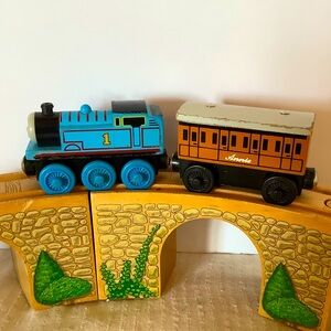 Vintage Thomas the Tank Engine and Annie his loyal Coach Wooden Railway Trains